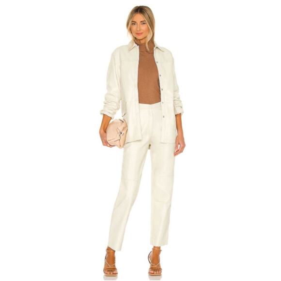Tach Clothing Ivory Genuine Leather Pants Dilma Straight Leg High Rise Ankle 28 - Picture 1 of 15